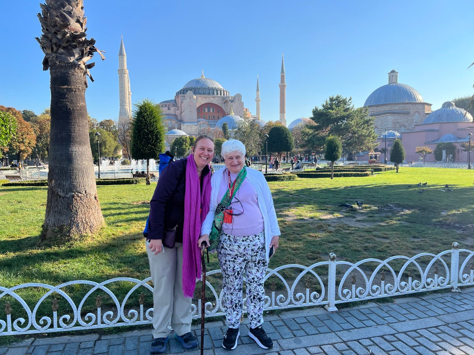 Tiffles and her mom standing in Sultanahmet Square in Istanbul with Hagia Sophia in the background