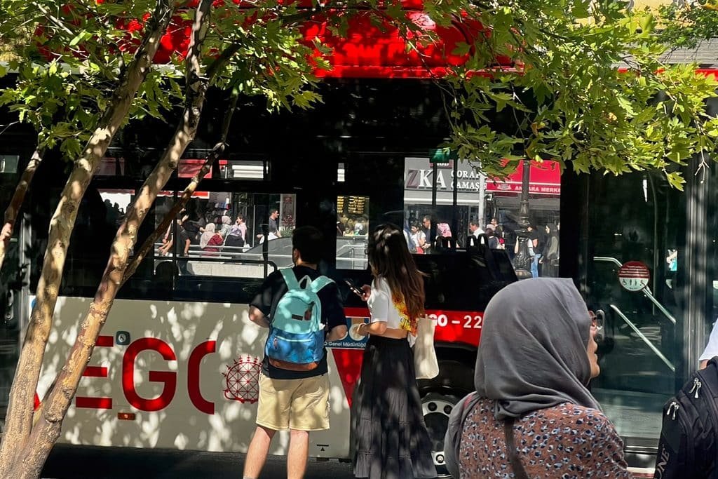Passengers boarding an EGO bus in Ankara.