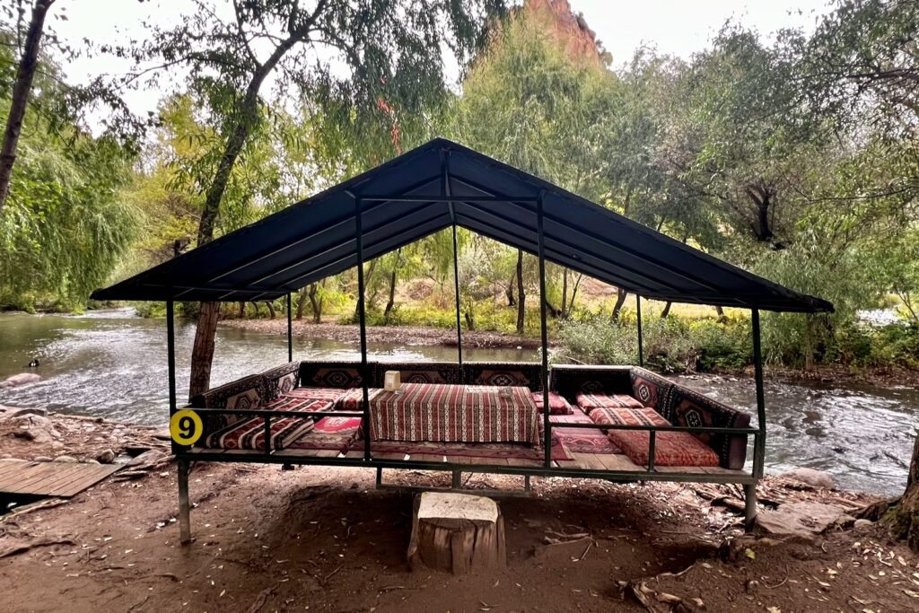 Traditional riverside seating area beside the Melendiz River in Ihlara Valley, Türkiye