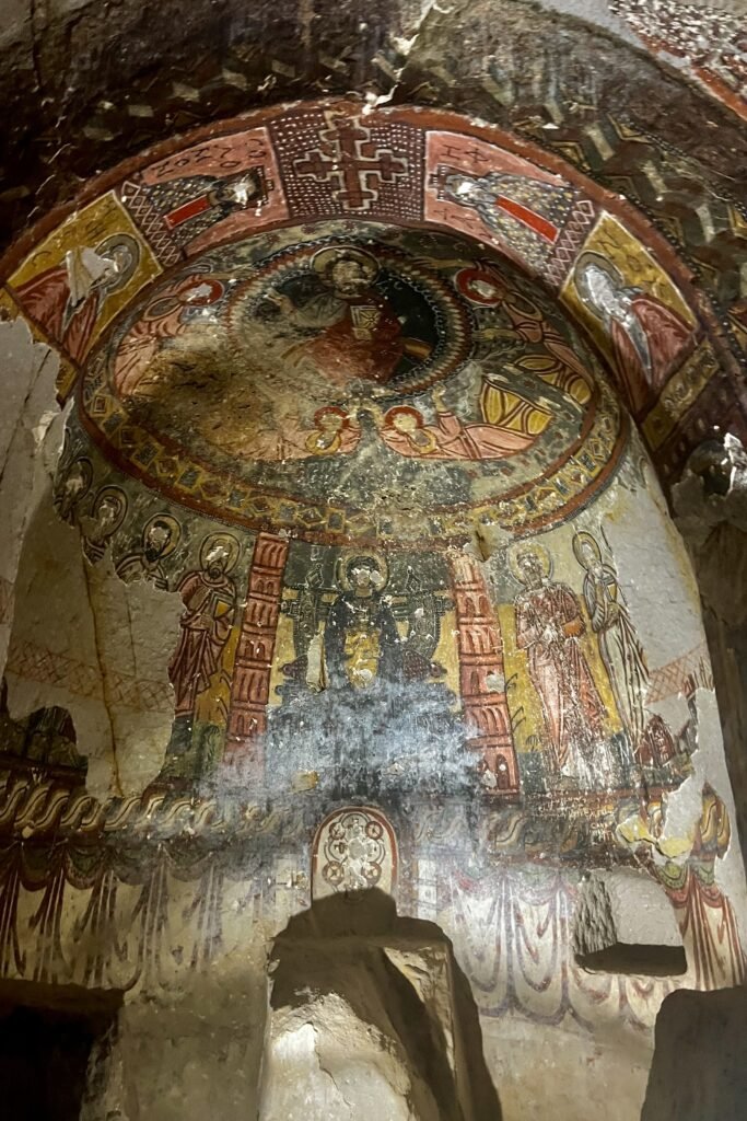 Historic frescoes inside Yılanlı Kilise, or Snake Church, in Ihlara Valley, Türkiye